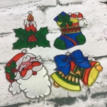 Vintage Christmas Plastic Stained Glass Sun Catchers Lot #3 Santa Stocki... - $19.79