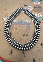 Southwestern Navajo Pearl Style Silver Multi Strand Beaded Necklace - £59.24 GBP