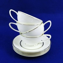 Cup Saucer Set Imperial Fukagawa Bone China Silver Trim 4 Cups 4 Saucers Vintage - £62.24 GBP
