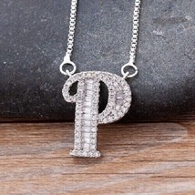 1.60Ct Real Moissanite Cluster Initial Letter &quot;P&quot; Pendant 14K White Gold Plated - £131.24 GBP