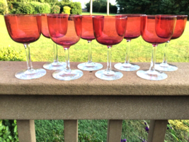 Victorian  Cranberry Glass Wines Two Tone 4 3/4” 3 oz Bi Color Blown Ste... - $79.48