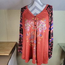 Womans Unbranded Cotton Poly blend Long Sleeve Fun Print Coral/Blue/Blac... - £16.57 GBP