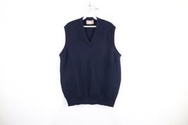 Vtg 70s Streetwear Mens Size 46 Blank Lambswool Knit V-Neck Sweater Vest Blue - £47.44 GBP