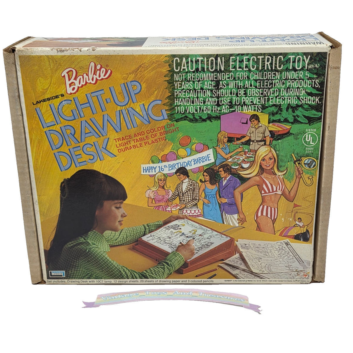 VINTAGE 1974 MATTEL BARBIE LIGHT UP DRAWING DESK COMPLETE IN ORIGINAL BO... - $90.25