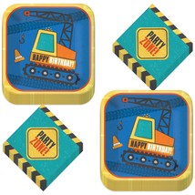 Construction Party Supplies - Happy Birthday Blue Construction Digger Paper Dess - £12.22 GBP