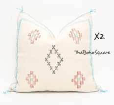 Set Of 2 Handmade &amp; Hand-Stitched Moroccan Sabra Cactus Pillow Cushion, ... - £96.14 GBP