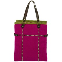 Liana Camba Felt Fabric Fuchsia &amp; Green w. Crystals Brown Hand Bag Handbag - $123.75
