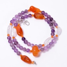 Carnelian Amethyst Crystal Smooth Beads Necklace 3-15 mm 18&quot; UB-8609 - £7.87 GBP