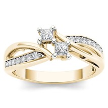 10K Yellow Gold 0.33 Ct Princess Diamond Two Stone Engagement Ring - £335.72 GBP
