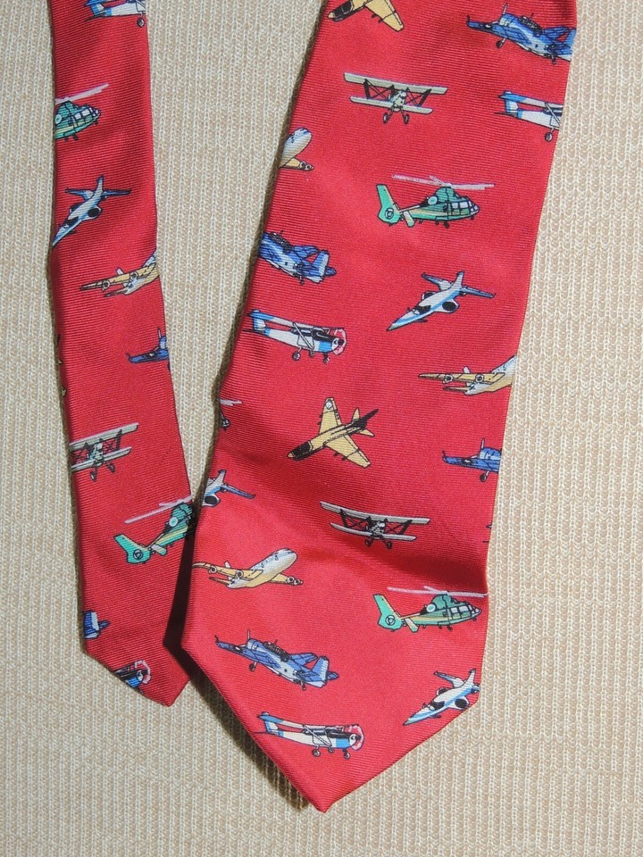 Two Class Club Italy Neck Tie/Necktie planes sailboats 56-57"x3" NARROW Vintage Item image 3