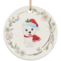 Cute Baby Samoyed Dog Lover Ornament Flower Watercolor Christmas Gift Tree Decor - £11.83 GBP