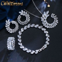 CWWZircons 4 Pcs Leaf Shape New Fashion CZ Necklace Earring Bracelet and Ring Se - £42.42 GBP