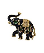 Vintage Gold-Tone Enamel Elephant Brooch Pin With Rhinestones &amp; Red Accents - £10.79 GBP