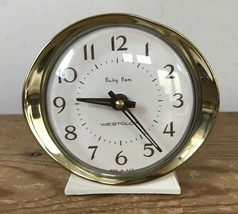 Vintage Westclox Baby Ben 11039 Brass White Analog Wind Up Alarm Clock 3.5&quot; - £29.08 GBP
