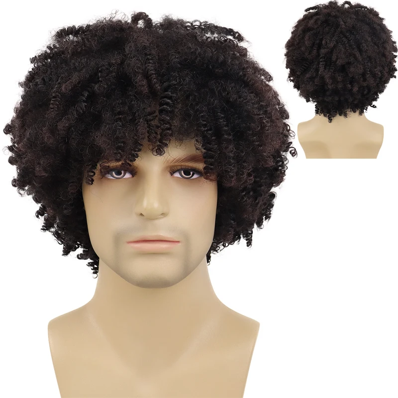 GNIMEGIL Synthetic Afro Curly Hair Wig with Bangs for Man Wig Short Natural Hair - £25.87 GBP+
