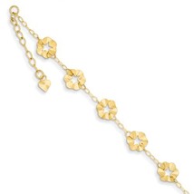 14K Yellow Gold Adjustable Flower Anklet - £168.86 GBP