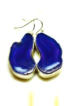 Blue Agate Slice Earrings | Sterling Silver Dangle Earrings | Natural St... - $937.35 MXN