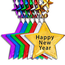 Unlit Assorted Metallic Happy New Year Star Beads Necklace Pack of 12 - $35.42