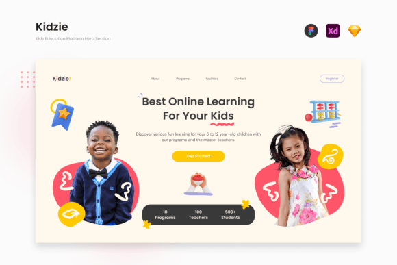 Kids Education Platform Hero Section - $8.00