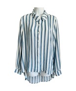 Emi &amp; Joe Blue Cream Pinstripe Button Up Blouse Top Size M High-Low Indi... - $300.92 MXN