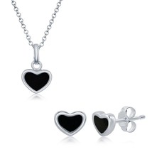 Sterling Silver Onyx Heart Pendant and Earrings Set - £41.39 GBP