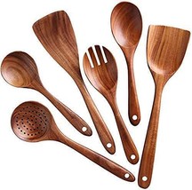 6 Pcs Handmade Wooden Serving and Cooking Spoon Ladles Turning Spatulas Kitchen - £19.77 GBP