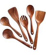 6 Pcs Handmade Wooden Serving and Cooking Spoon Ladles Turning Spatulas ... - £19.45 GBP