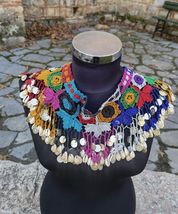 Crochet Colorful Neckline: Handmade Vintage Shell Decor, neckline pannel - $35.00
