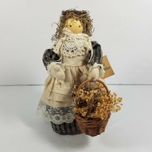 Musical Rotating Girl Doll Market Basket Gingham Dress 8 1/2&quot; Farmer Vil... - £8.64 GBP