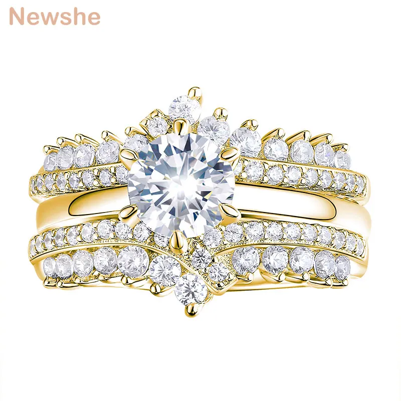 Yellow/Rose Gold 925 Sterling Silver Engagement Ring Set for Women Enhancer Wedd - £56.45 GBP