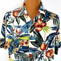 Boca Classics Aloha Hawaiian XL Shirt Mai Tai Cocktail Hibiscus Floral Blue - £35.96 GBP