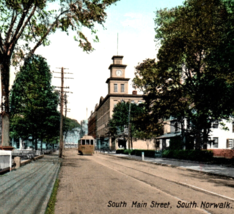South Norwalk Connecticut Main Street Car Clock Tower Postcard - $9.48