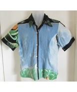 Women&#39;s Button Front Short Sleeve Brushed Flannel Halo Shirt Woman with ... - $1,507.92 MXN