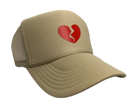 New Broken Heart Love Lover Cream Hat 5 Panel High Crown Trucker Snapback Vtg - £16.38 GBP