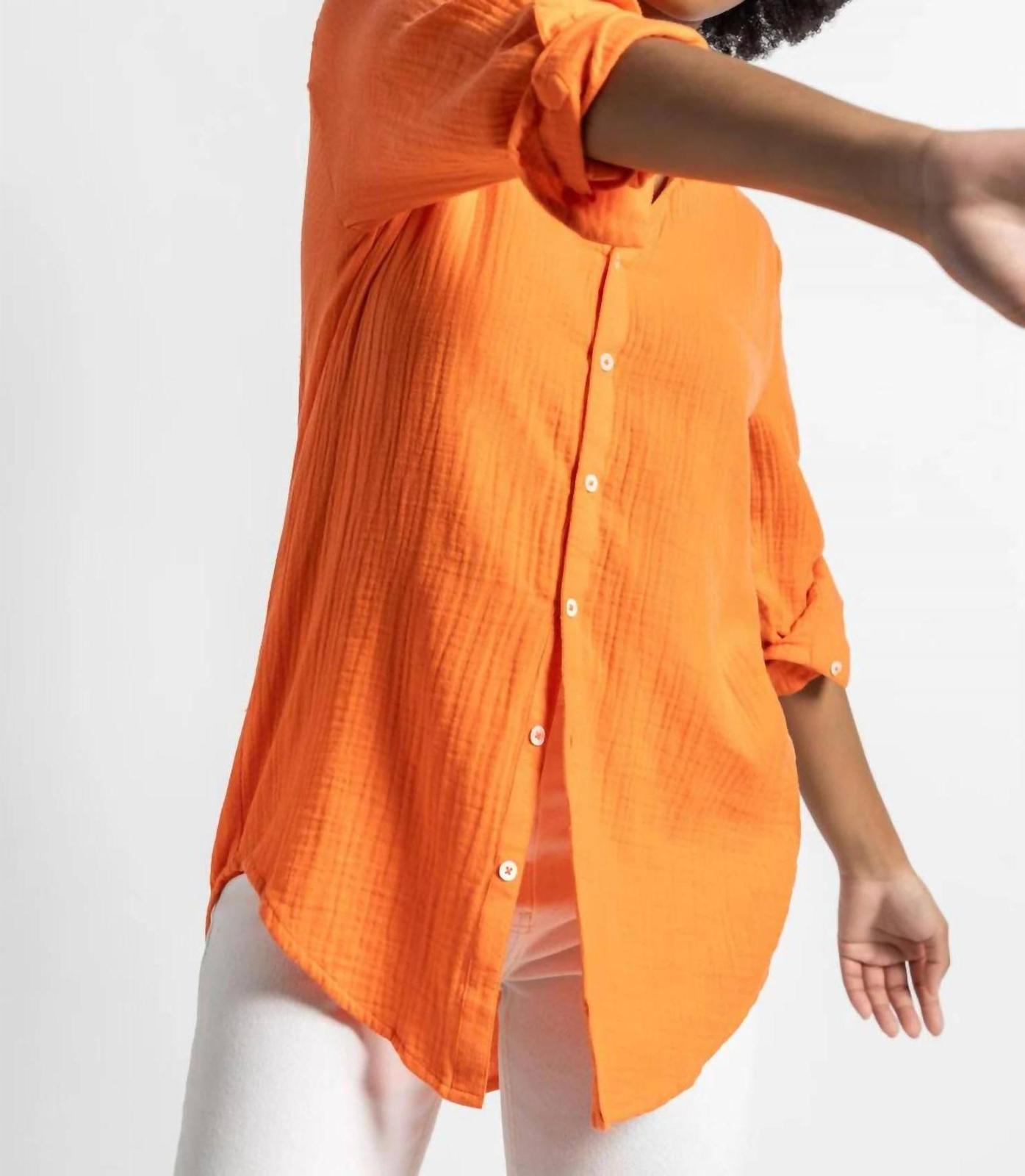 Lilla P Long Sleeve Button Down Tunic Tangelo - $75.00