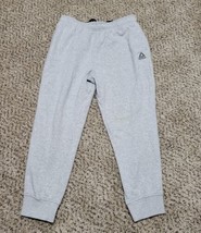 Reebok Men&#39;s Jogger Sweatpants XL Gray Drawstring Zip Pocket Stain on Knee - £7.90 GBP