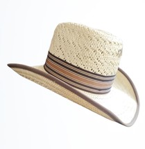 Cowboy Hat Miller Bros Western Fedora NBC Nocona Texas Straw Fabric Band 7 1/4 - £53.14 GBP