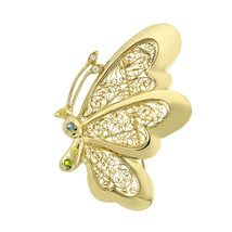 14K Yellow Gold Multicolor Gemstone Butterfly Vintage Brooch Pin - £1,027.97 GBP