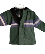 MBL 4/5 Boys Reflective Hooded Jacket Green Blue PVC Vinyl Polyester Coat - $9.00