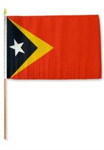 AES 12x18 12&quot;x18&quot; Wholesale Lot of 3 East Timor Timor Leste Stick Flag Wood Staf - £11.09 GBP