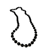 Satin Wrapped Navy Blue &amp; Gold Bead Classic Necklace 28&quot;. VTG1960&#39;s - $24.08 CAD
