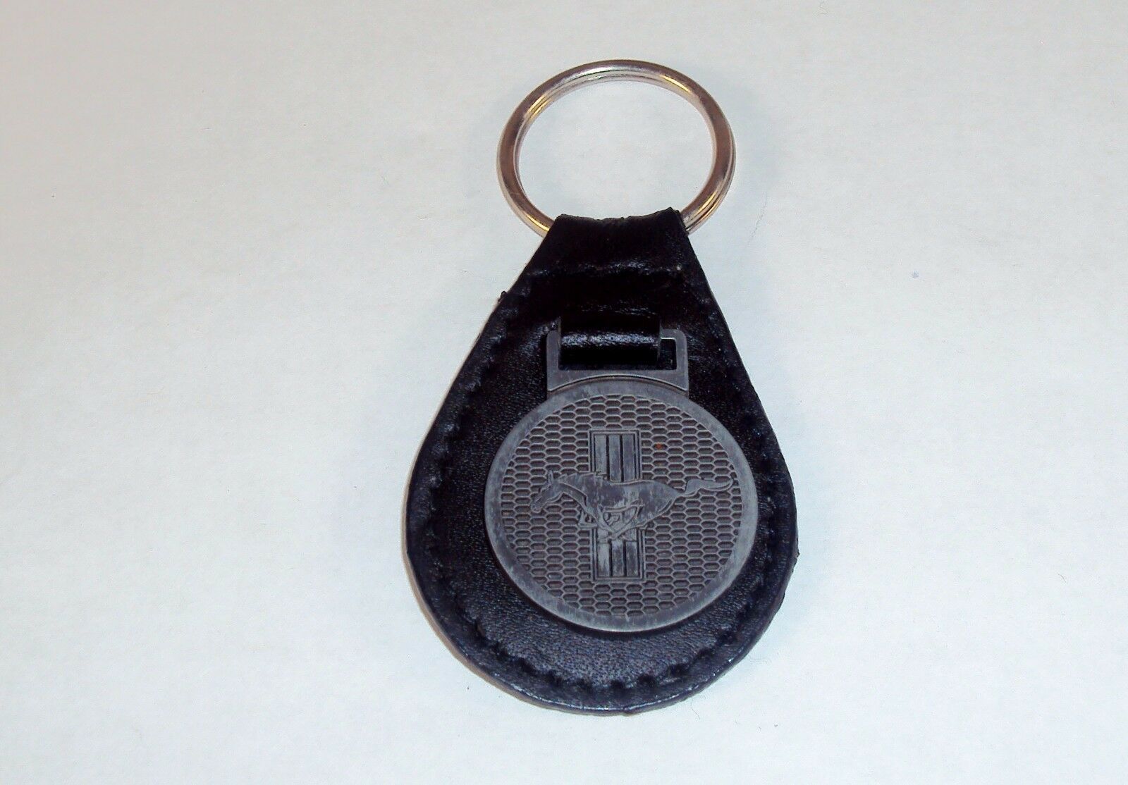 Ford Mustang Keyring w/Faux Leather Fob, Key Chain Round Metal Charm, Sp... - $7.79
