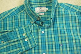 GORGEOUS Preppy Southern Tide Blue and Light Green Plaid Shirt S 15.5x33 - $33.74
