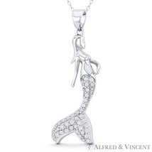 Mermaid CZ Crystal Pave Boho Beachbum Sealife Charm .925 Sterling Silver Pendant - £19.58 GBP+
