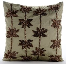 Zardozi Lotus Flower 16x16 Taffeta Sage Green Pillows Cover, Brown Lotus Dreams - £28.54 GBP+
