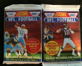 vintage 1991 Score NFL Football card 2 SEALED PACKS series 1 (16 in each) - £6.25 GBP