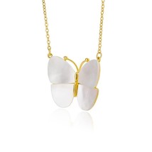 White Acrylic Butterfly Necklace For Women Stainless Steel Gold Chain Ne... - £19.93 GBP