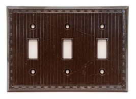 Wall Triple Switch Plate Cover Bakelite Dark Brown Ornate Vintage Mid-Ce... - £10.11 GBP