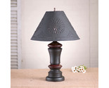 3-Way BLACK &amp; RED TABLE LAMP &amp; 15&quot; Punched Tin Shade - Primitive Thick W... - $286.45