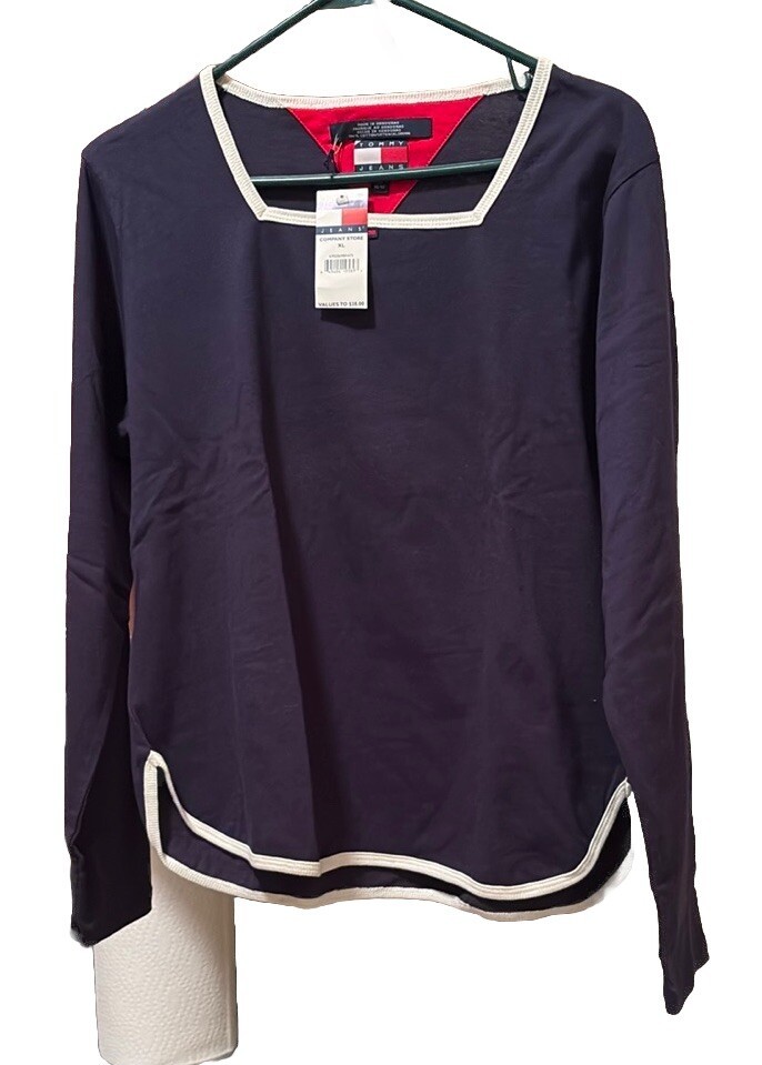 TOMMY HILFIGER Women&#39;s Navy Long Sleeve Top XL - $28.71